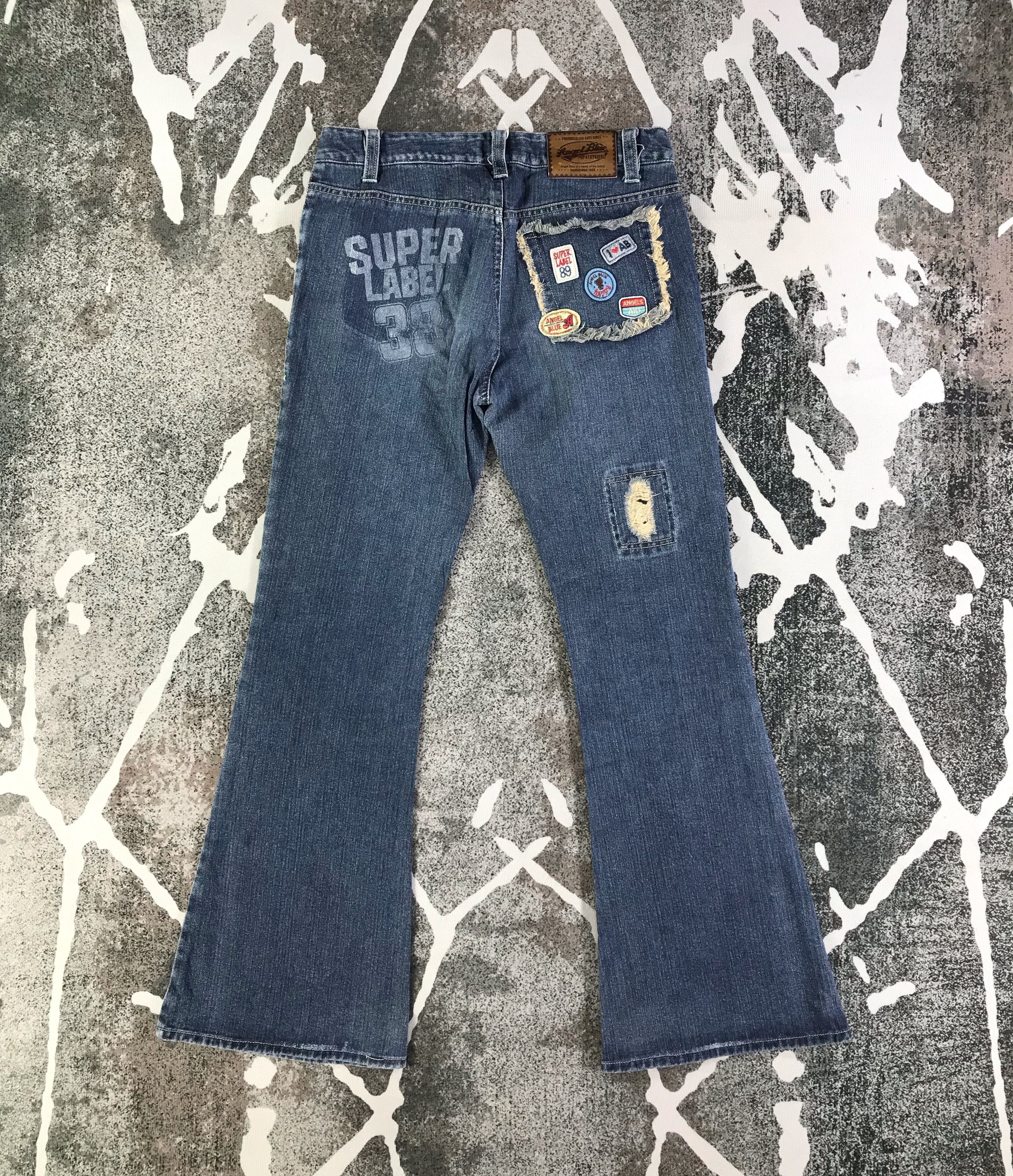 Japanese Brand Angel Blue Patchwork Flared Jeans KJ1980 Size 30" / US 8 / IT 44 - 2 Thumbnail