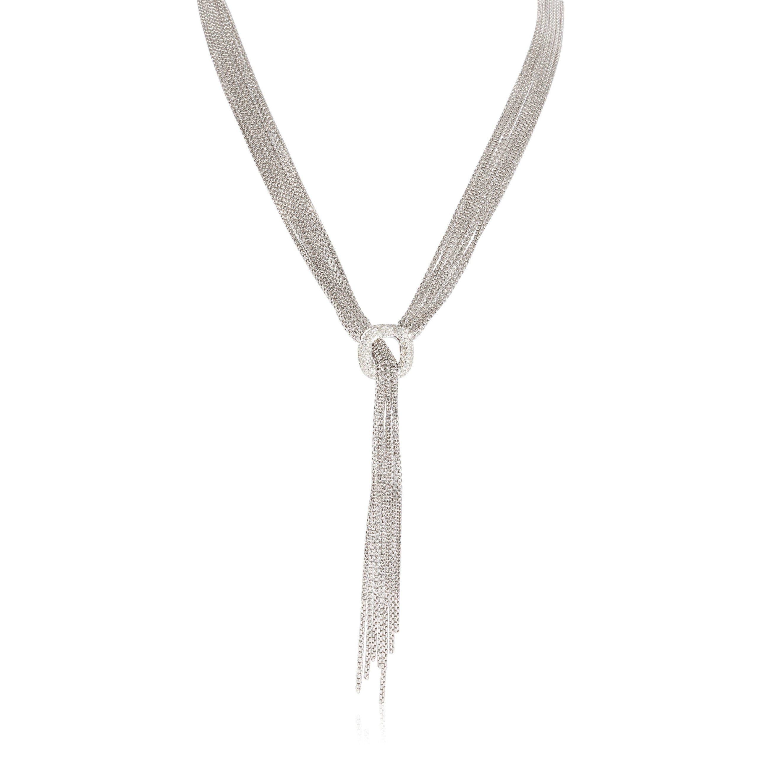 David Yurman Diamond Waterfall Lariat Style Necklace in Sterling Silver 0.1 CTW