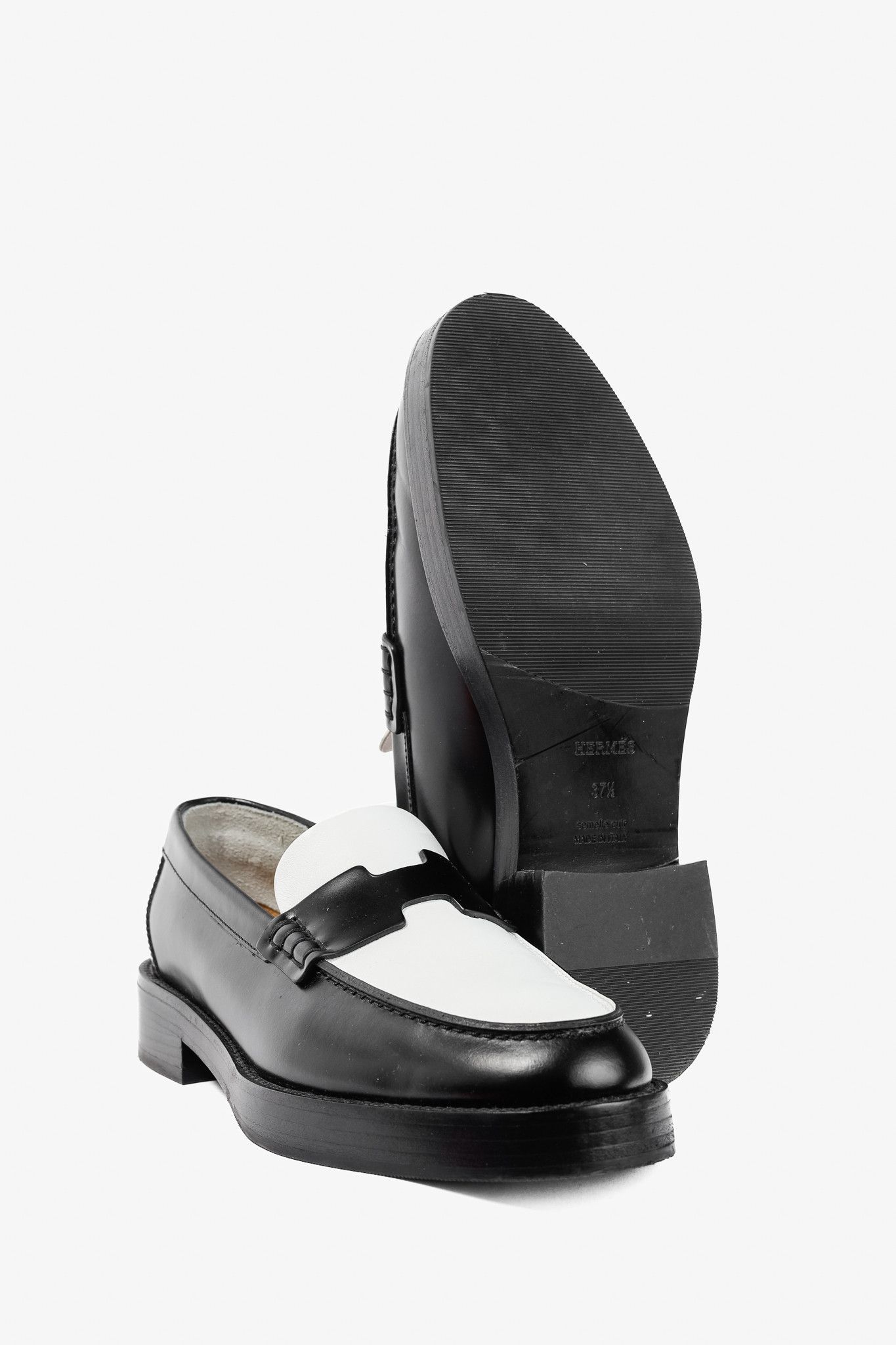 Hermes Hermes Hour Noir & Blanc Glazed Calfskin "H" Loafers Size US 7 / IT 37 - 5 Thumbnail