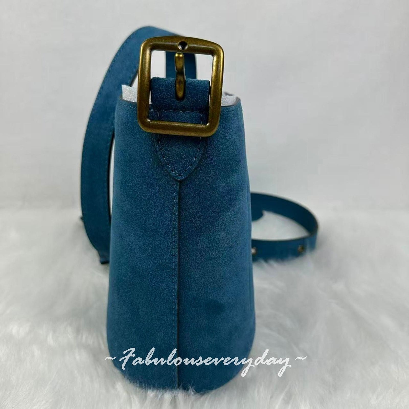 Coach Coach Bleecker Bucket Bag 21 Crossbody Suede/Brass/Sea Blue Size ONE SIZE - 4 Thumbnail