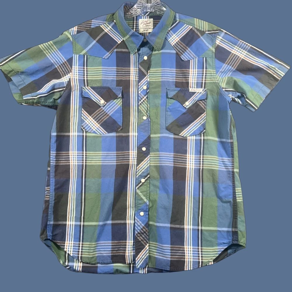 Lucky Brand Lucky Brand Shirt Mens L Blue Plaid Short Sleeve Button-Up Cowboy Western Casual Size US L / EU 52-54 / 3 - 1 Thumbnail