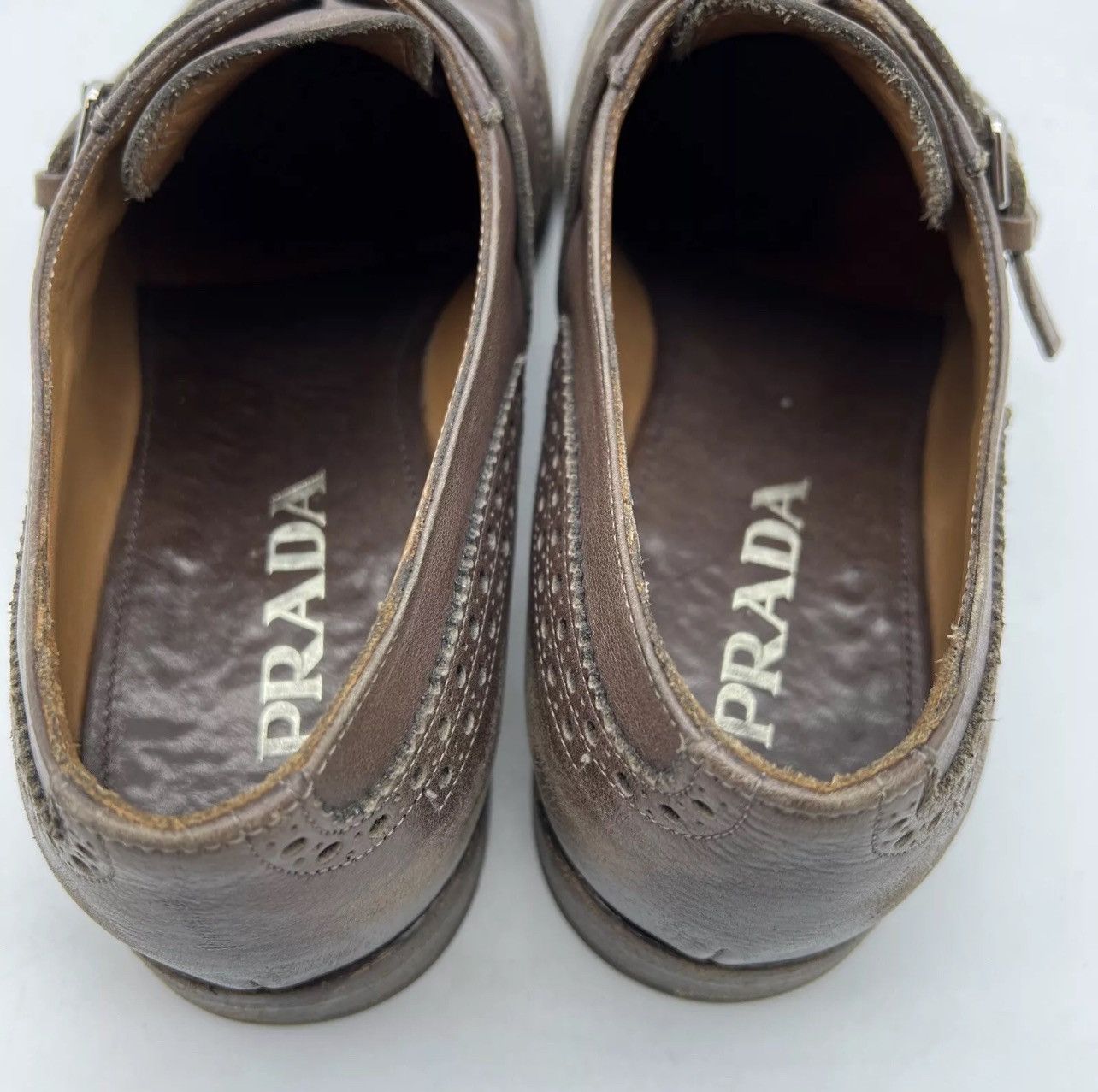 Prada PRADA Perforated Double Monk Strap Leather Oxfords Size US 9 / EU 42 - 5 Thumbnail