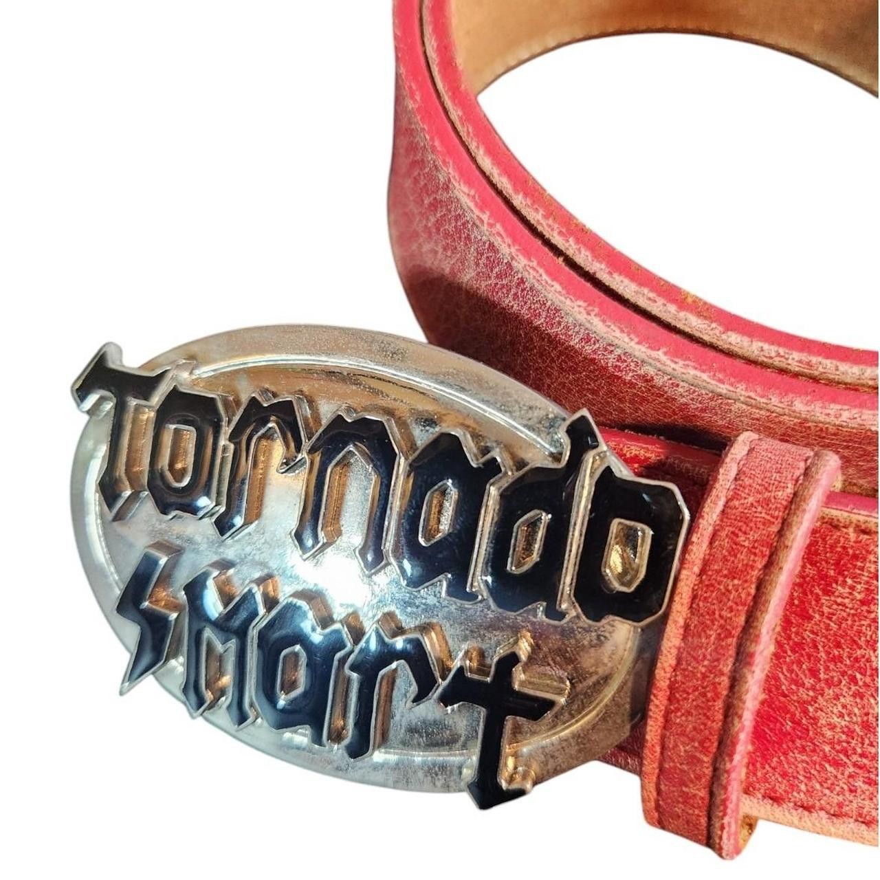 Tornado Mart Vintage Red Leather Tornado Mart Buckle Belt Size 34 - 2 Thumbnail
