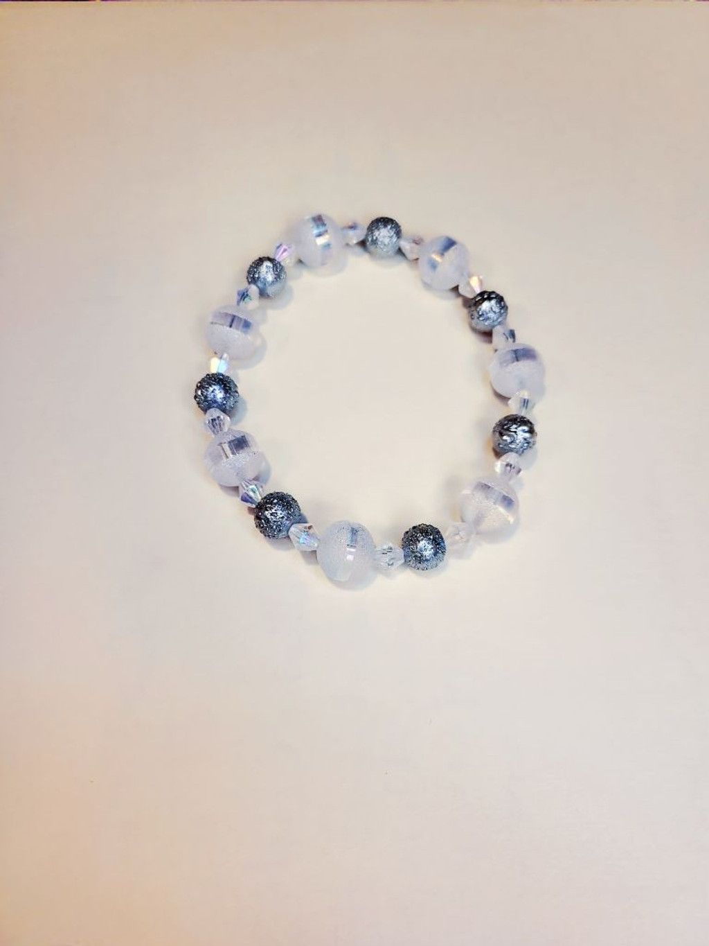 Handmade Matte silver striped crystal beaded bracelet 8mm 8-inch Size ONE SIZE - 1 Thumbnail