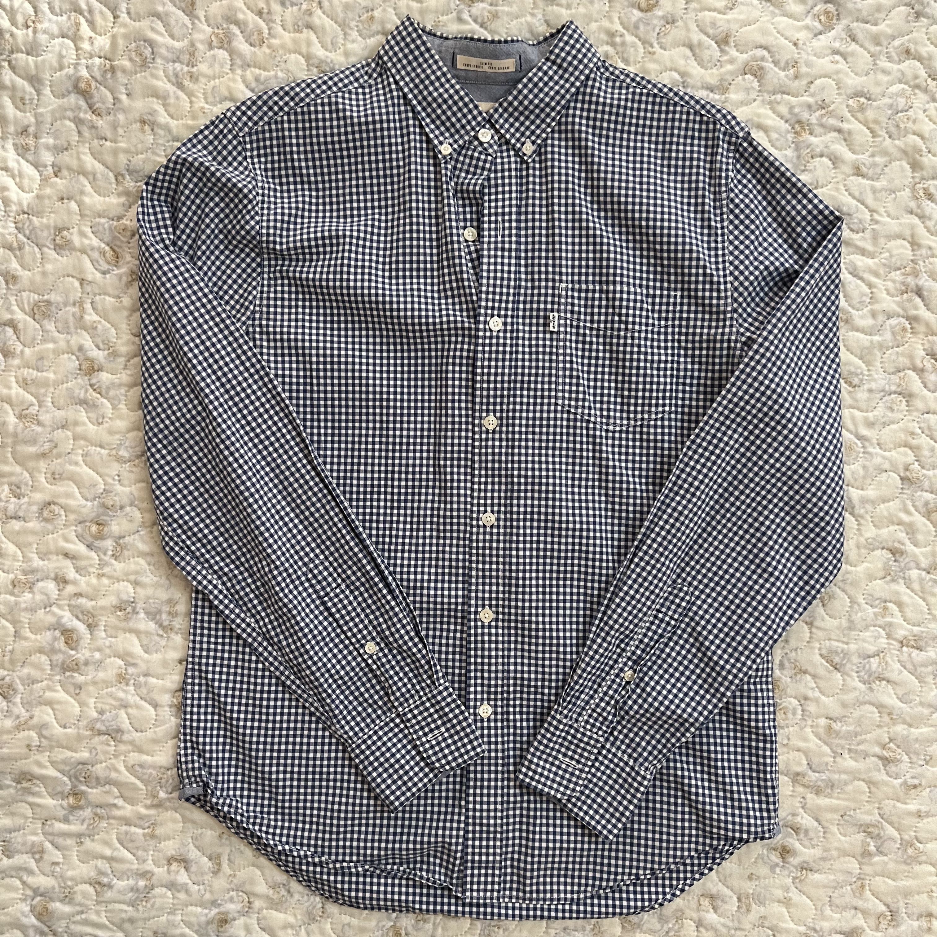 image of Levi's Shirt Checkered Blue Original M Blue White Levis, Men's (Size Medium)
