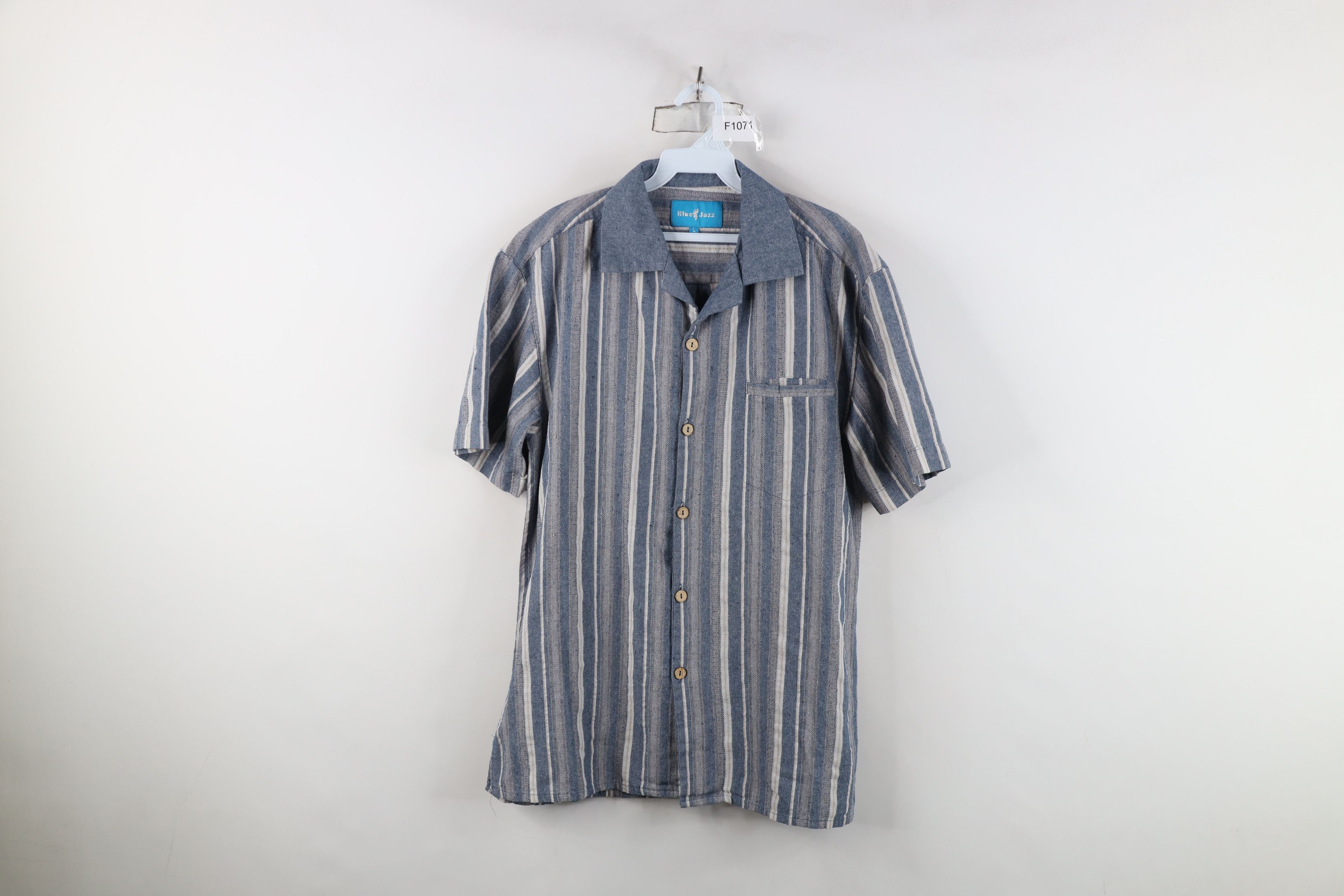 Vintage Vintage 90s Streetwear Linen Blend Camp Collar Button Shirt Size US L / EU 52-54 / 3 - 1 Thumbnail