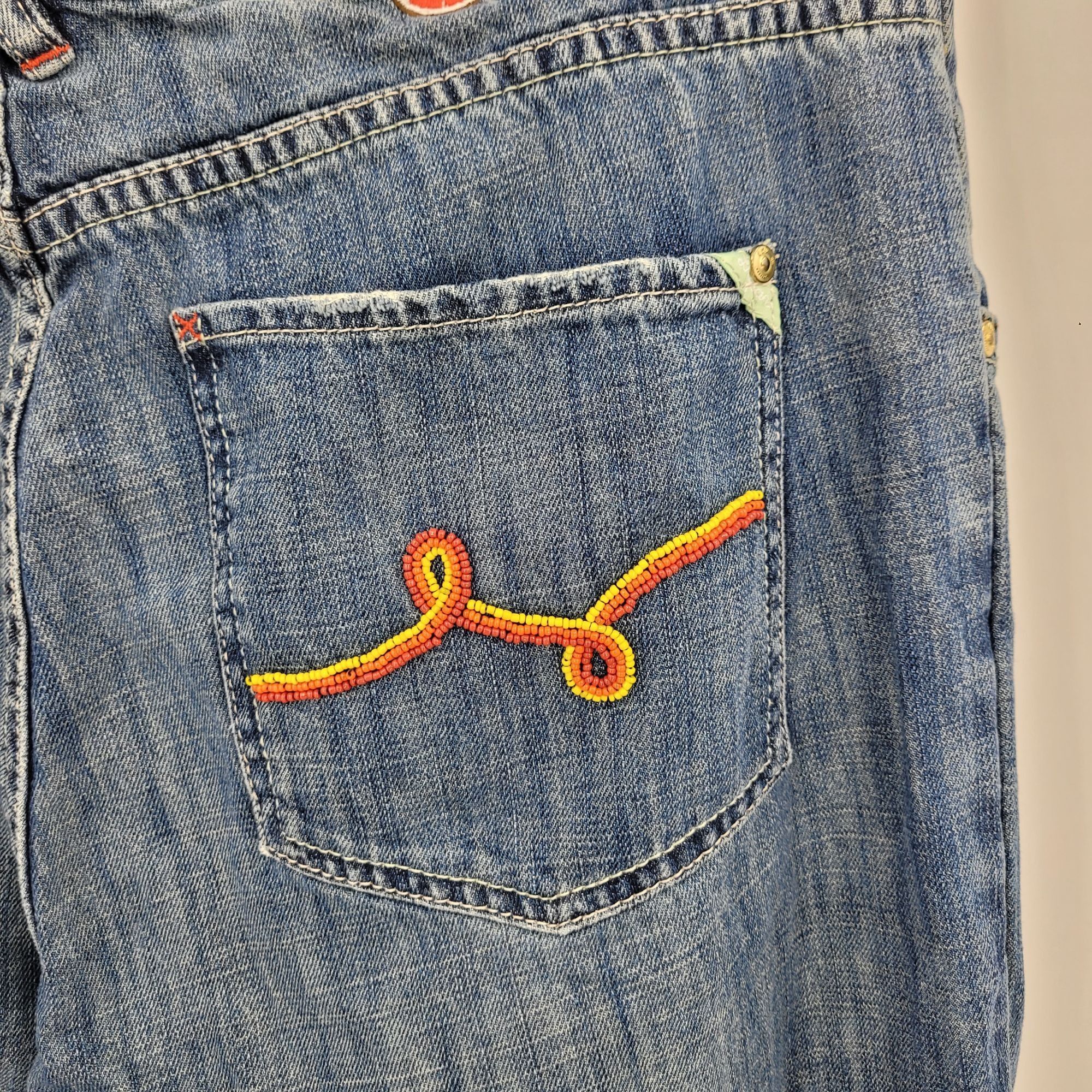 LRG Vintag High Waisted Sea Bead Embroidered Jeans 36 Blue Denim Size 36" / US 14 / IT 50 - 10 Thumbnail