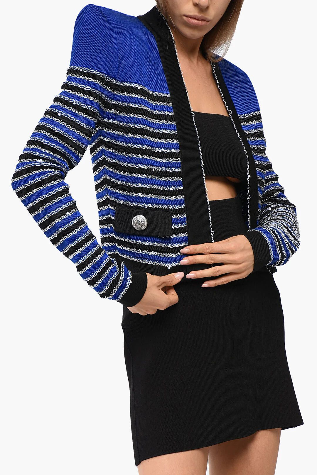 Balmain og1mm0326 Striped Cardigan in Blue Size XS / US 0-2 / IT 36-38 - 1 Thumbnail