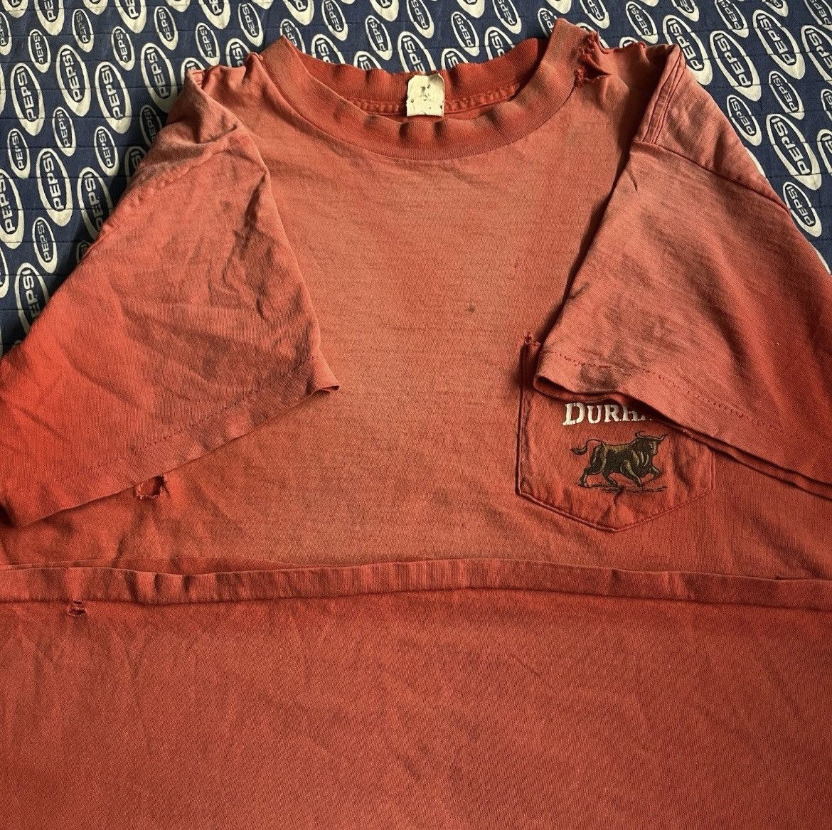 Other Vtg 90s Bull Durham Cigarette Faded Pocket Shirt Salmon Red Size US L / EU 52-54 / 3 - 4 Thumbnail
