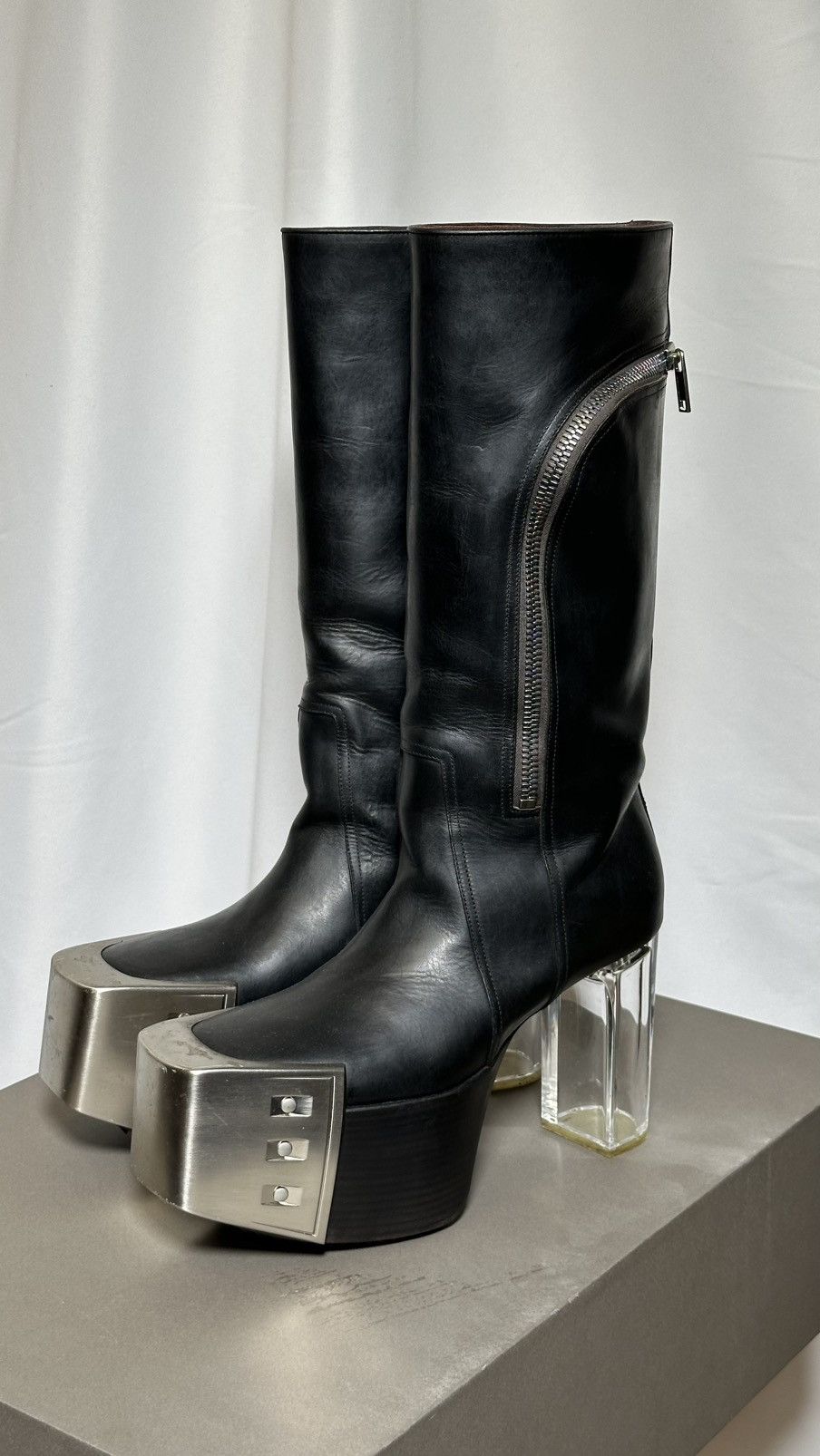 Rick Owens Fogachine Fog Pocket Moto Bevel Heeled Platform Kiss