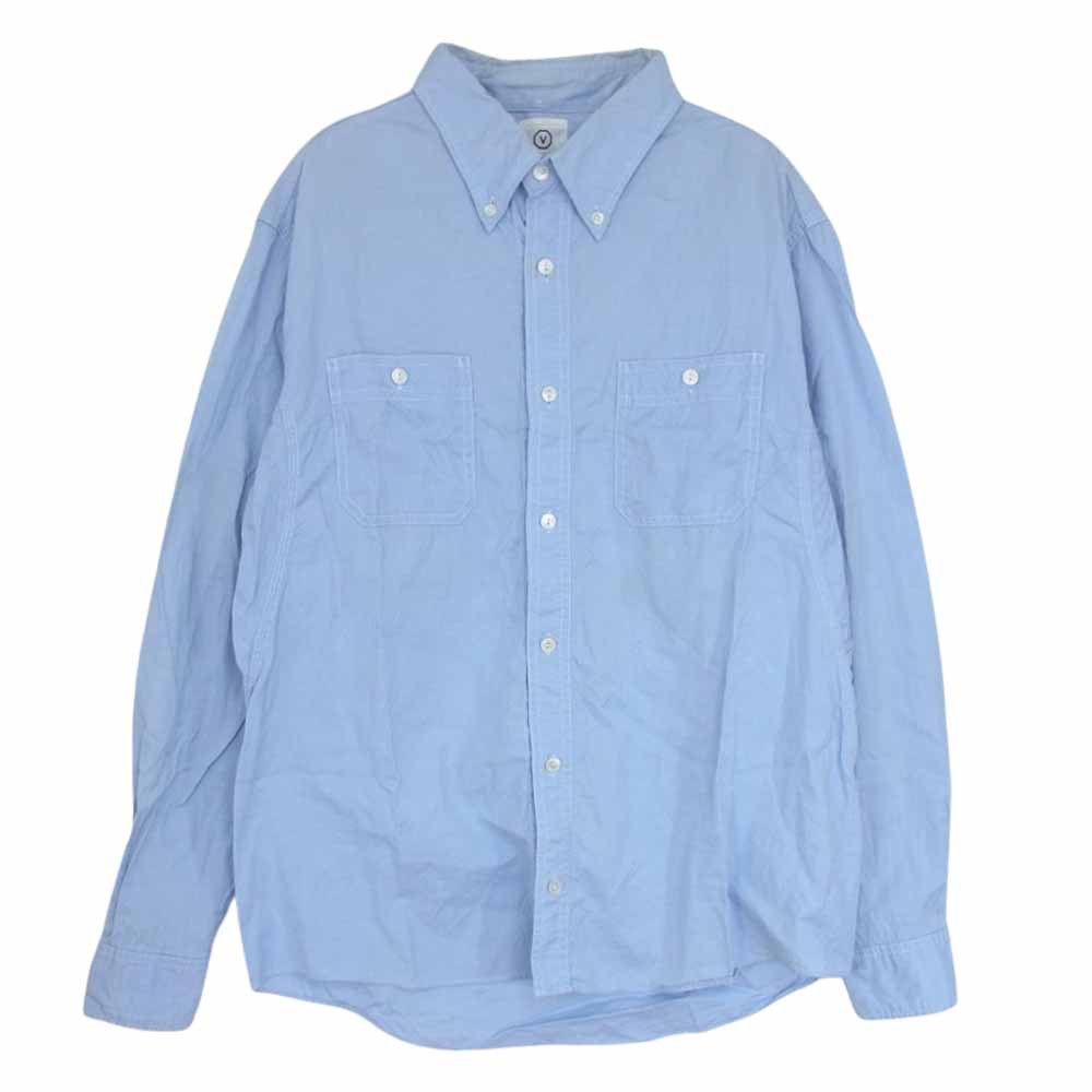 Shirt Button Down Long Sleeve Stitch Chest Pocket Blue