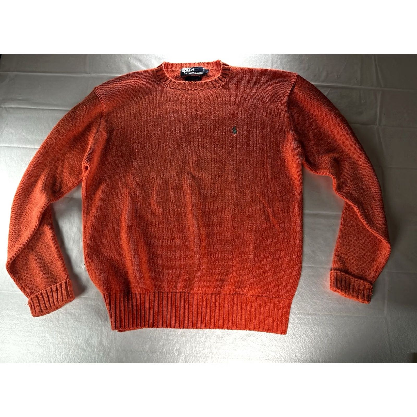 Polo Ralph Lauren VTG Polo Ralph Lauren Cotton Knit Orange Sweater Mens Large Green Pony Shirt Regular Knit Style Pullover 90s Vintage Size US L / EU 52-54 / 3 - 3 Thumbnail