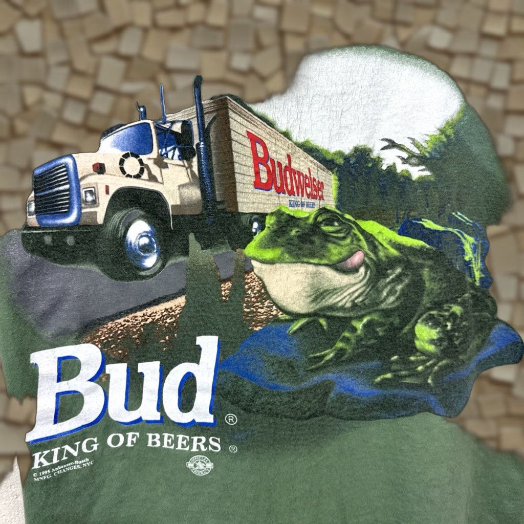 Budweiser VINTAGE 1995 Budweiser Beer Frogs T-Shirt Men Large Green Graphic Print 90s Summer Size US L / EU 52-54 / 3 - 1 Thumbnail