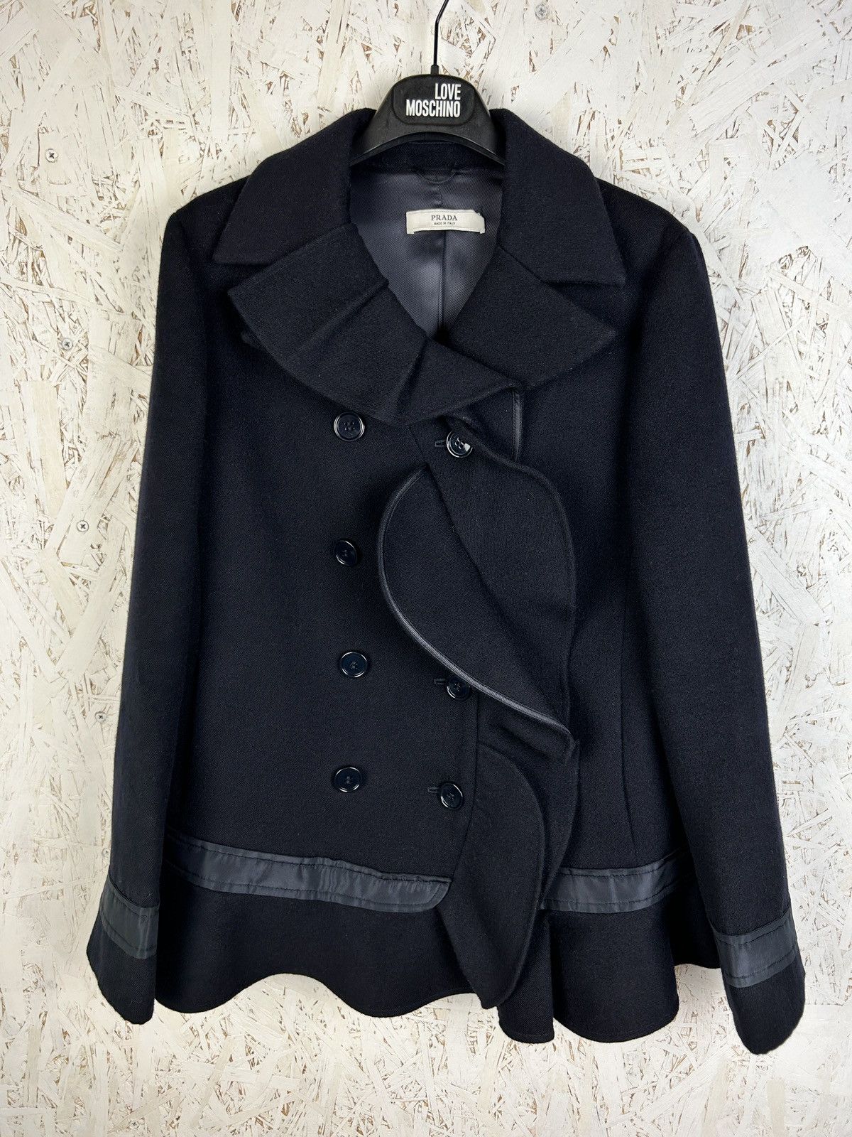 Prada 00s Vintage Prada Black Lana Wool Pea Coat 2008 Size 44 Size M / US 6-8 / IT 42-44 - 1 Thumbnail