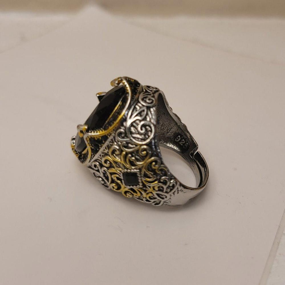 Designer Men's 925 Sterling Silver Black Diamond Handmade Ring Size ONE SIZE - 7 Thumbnail