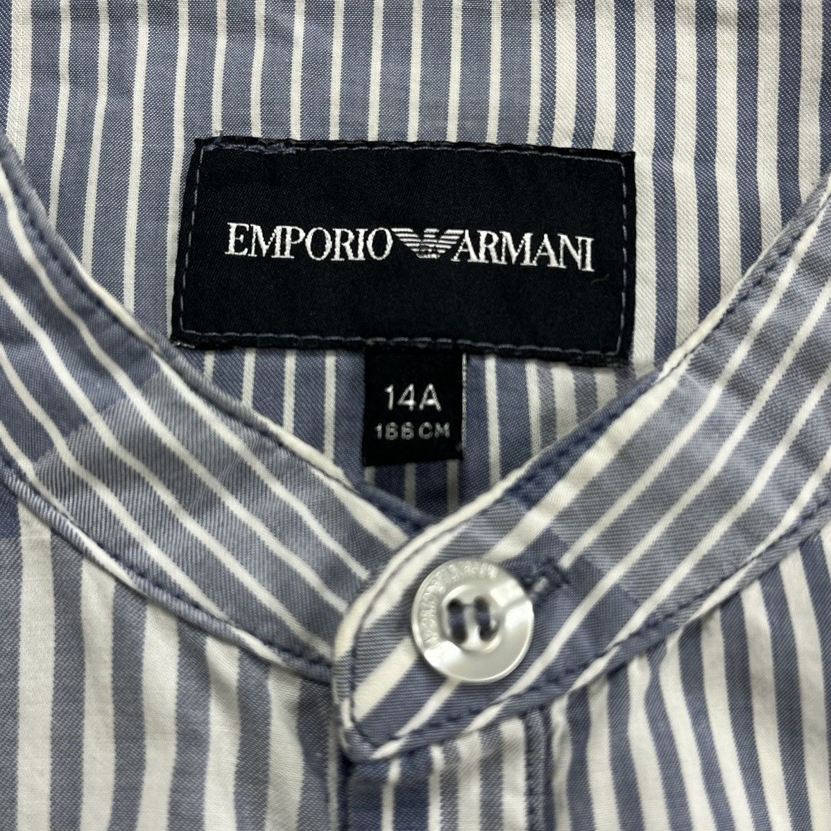 Emporio Armani Vintage Emporio Armani Striped Mandarin Collar Shirt Size US S / EU 44-46 / 1 - 5 Thumbnail