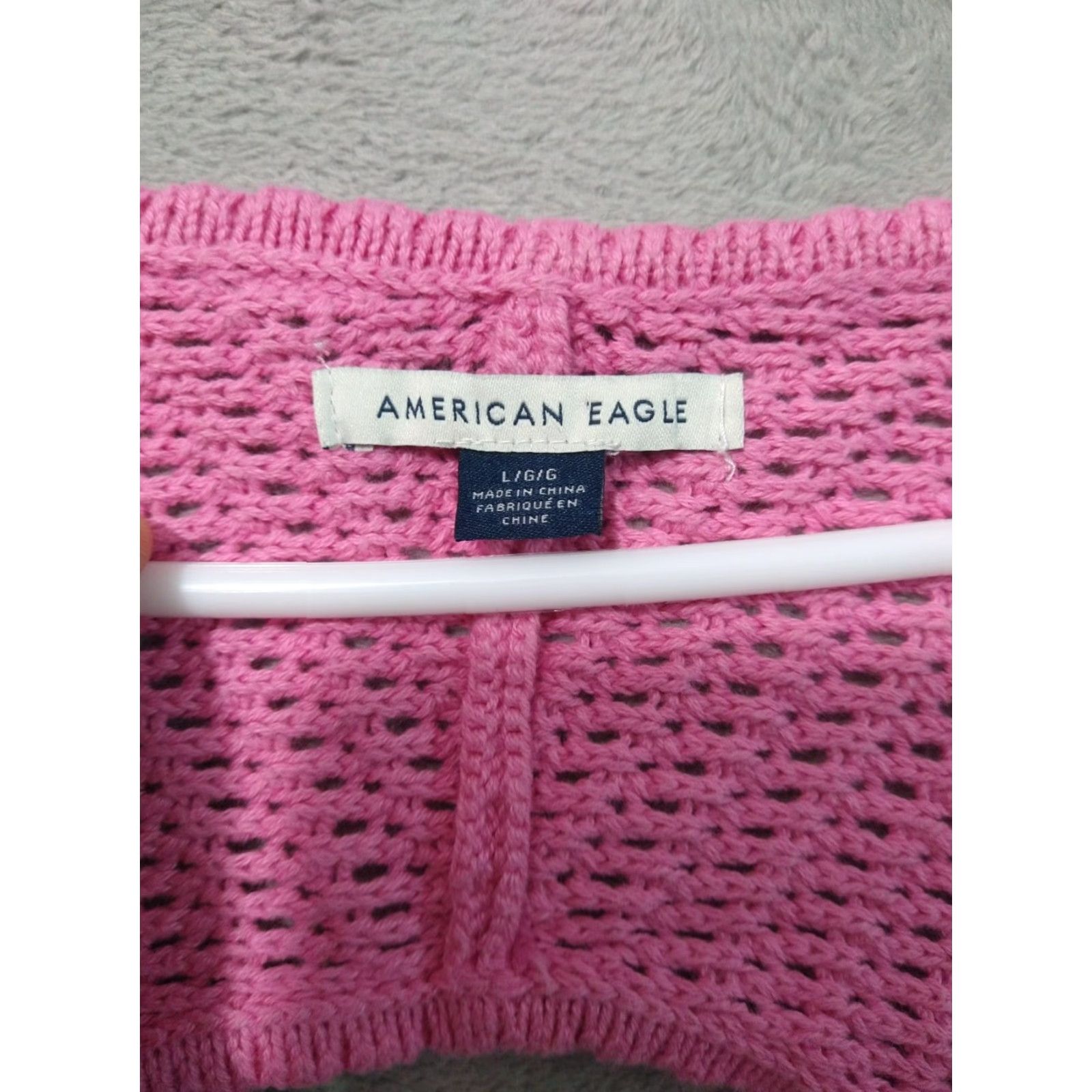 Vintage American Eagle Sweater Womens Large Pink Crop Crochet Cotton Long Sleeve Barbie Size L / US 10 / IT 46 - 5 Thumbnail