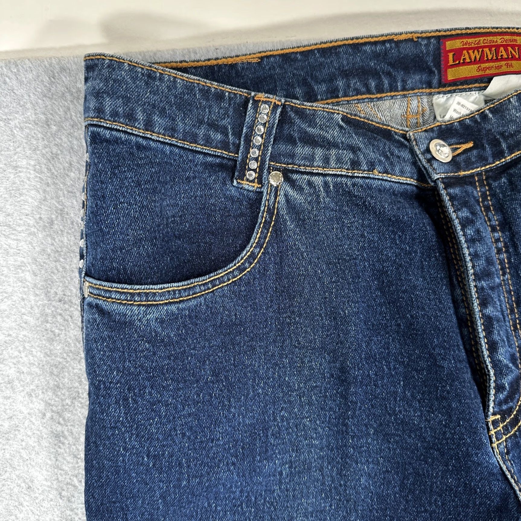 Vintage Lawman Jeans Women Blue Low Rise Slim Fit Stretch Crystal Studded 11 Slim 34in Inseam Denim Western Size 32" / US 10 / IT 46 - 4 Thumbnail