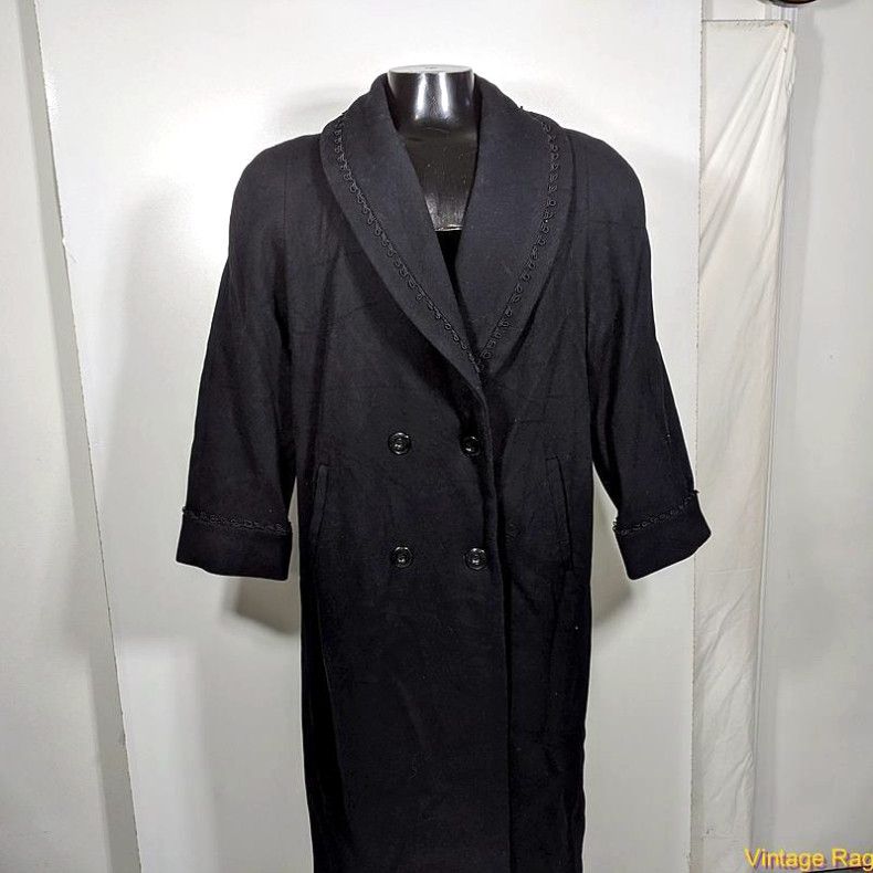 Image of Vintage Donnybrook Long Wool Coat Overcoat Womens Size 12P Petites 12P Black in White