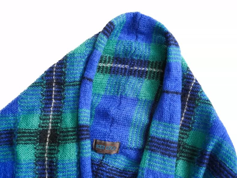 Kenzo KENZO Blue and green checkered horsehair scarf collar coat Size M / US 6-8 / IT 42-44 - 9 Thumbnail