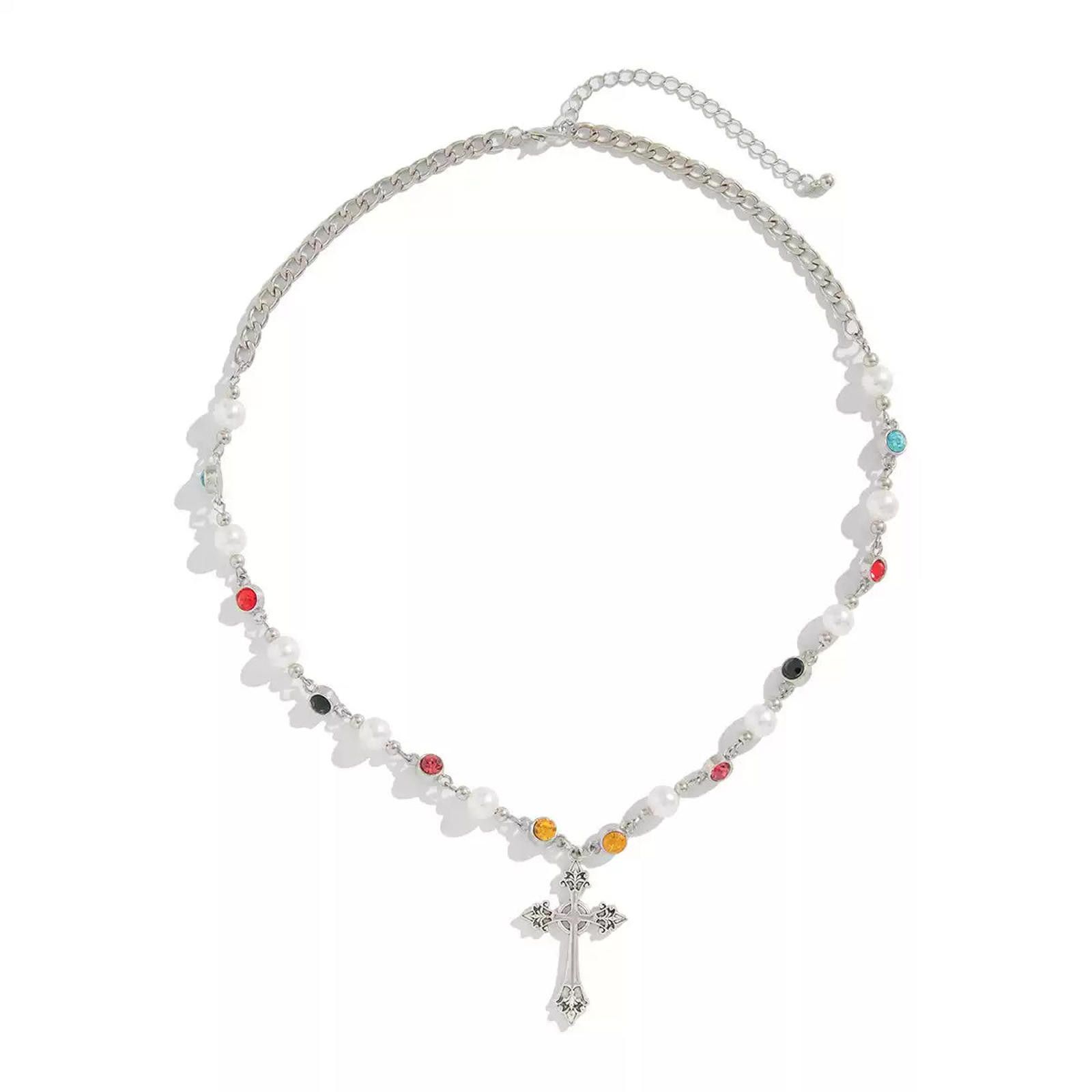 Japanese Brand Silver Cross Pendant Necklace with Colorful Beads Size ONE SIZE - 5 Thumbnail