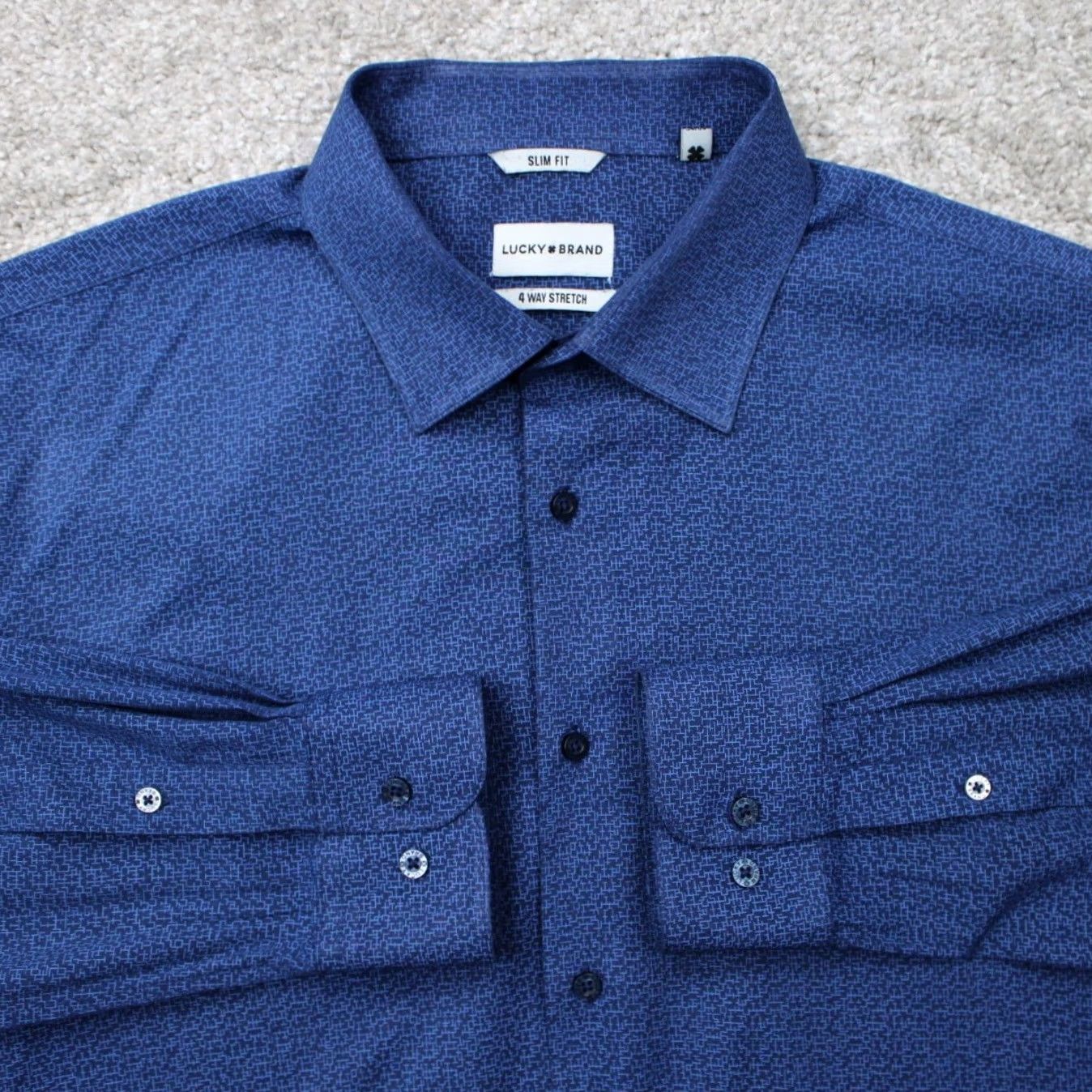 Lucky Brand Lucky Brand Shirt Mens XL Blue Geometric Slim Fit 4 Way Stretch Button-Up Casual Formal Workwear Size US XL / EU 56 / 4 - 2 Thumbnail