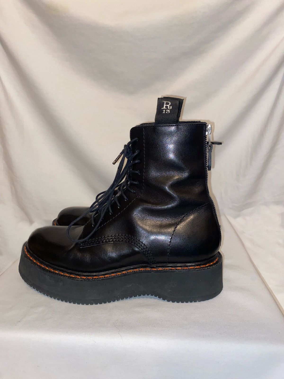 image of R13 | Black Stack Platform Lace-Up Boots, Women's (Size 7)