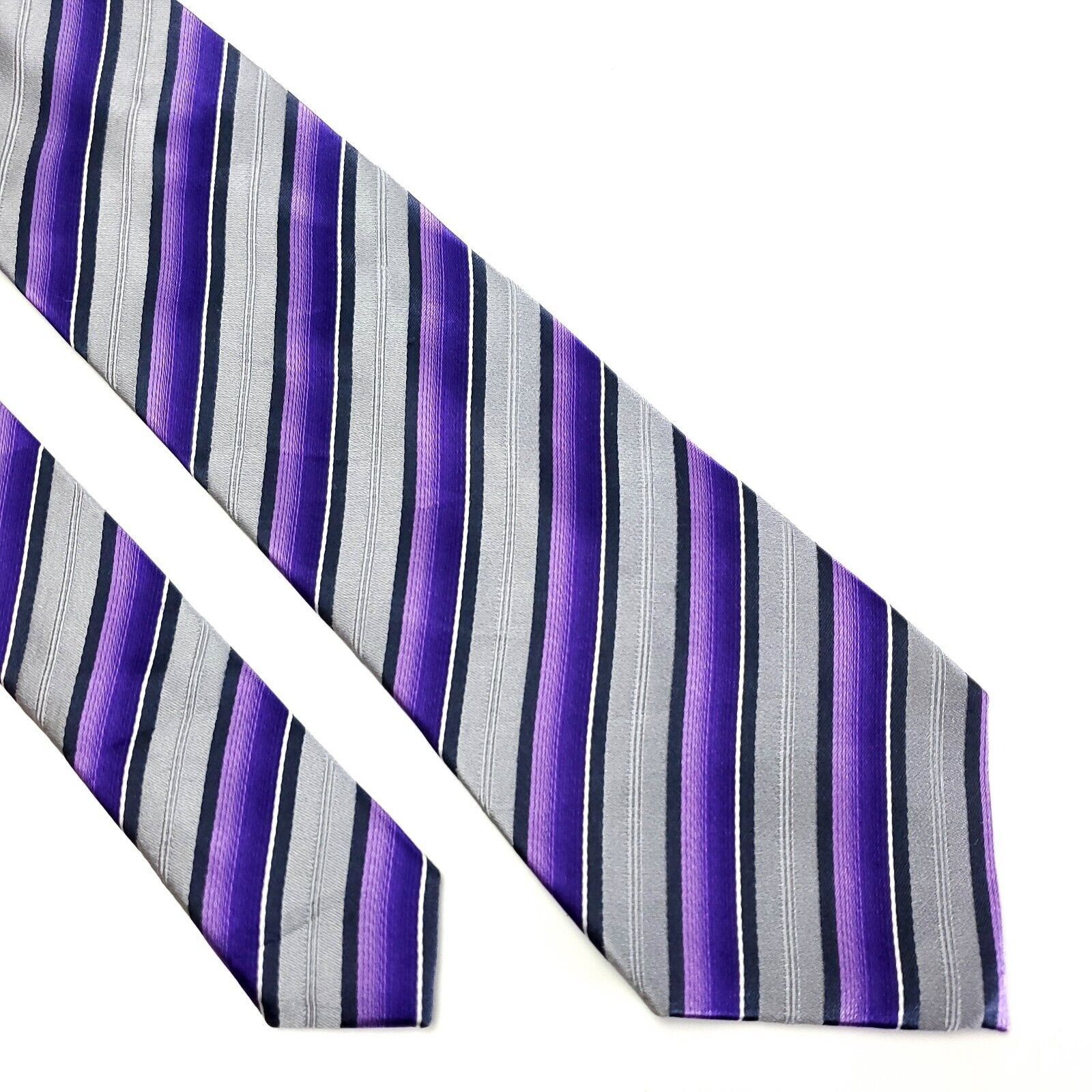 Alfani Alfani Silk Woven Purple Gray Striped Silk Tie Size ONE SIZE - 1 Thumbnail