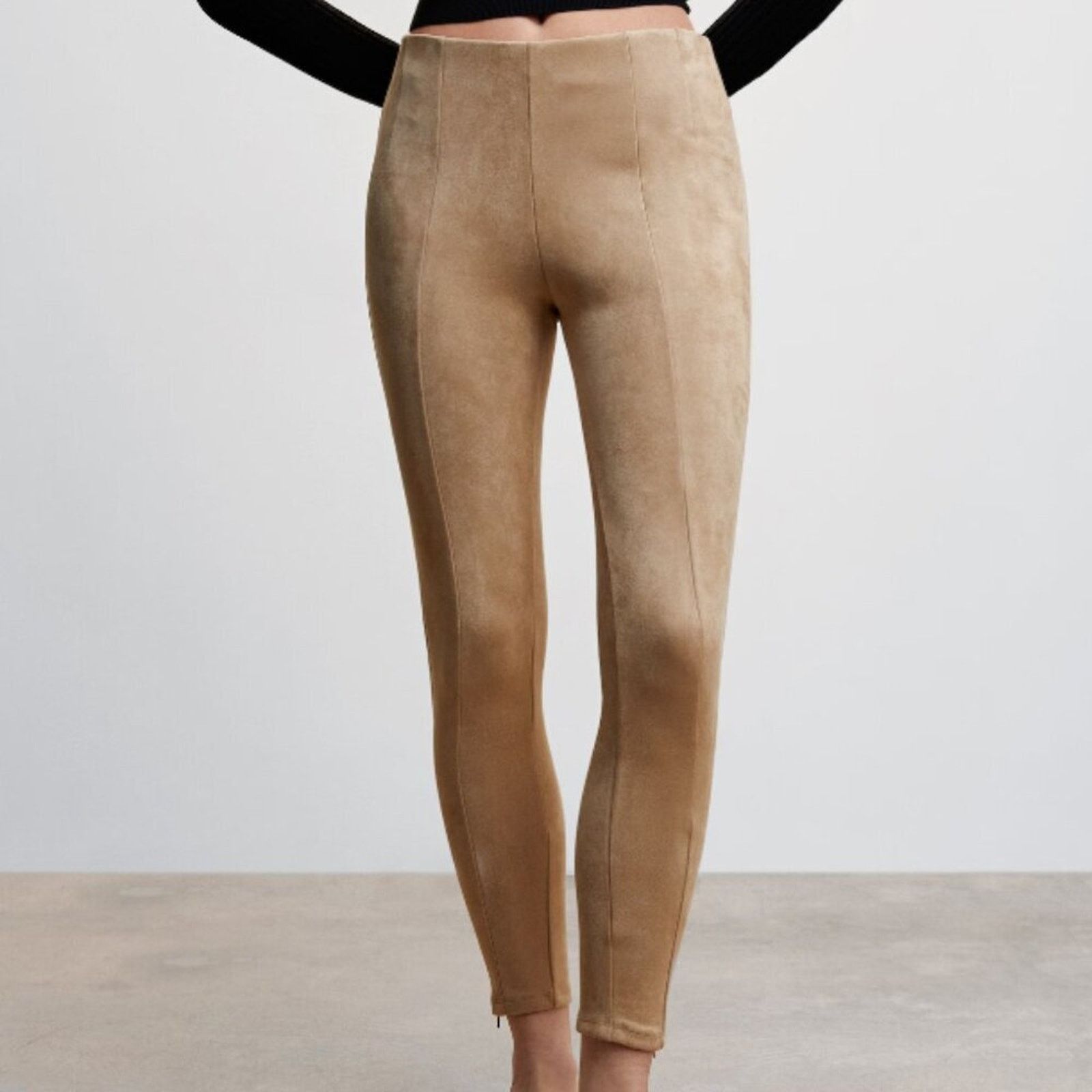 Mango Mango Suede Leggings Beige Tan Pants NWT Extra Large XL Size 36" / US 14 / IT 50 - 3 Thumbnail