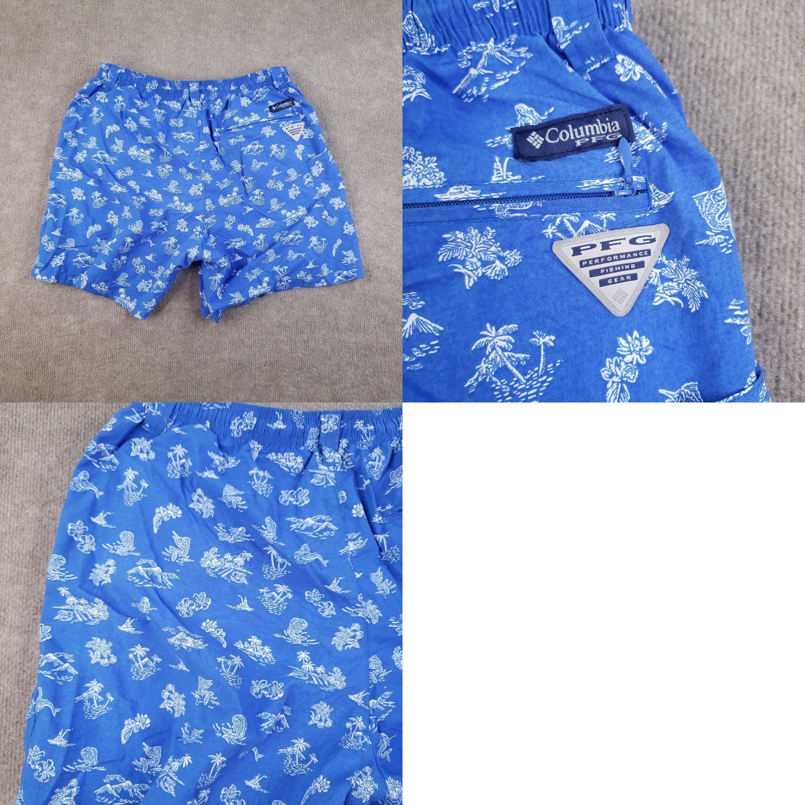 Vintage Columbia PFG Swim Trunks Mens Medium Blue Elastic Waist Lined Geometric Pockets Recreation Swim Bottoms M Blue Mens Size ONE SIZE - 9 Thumbnail