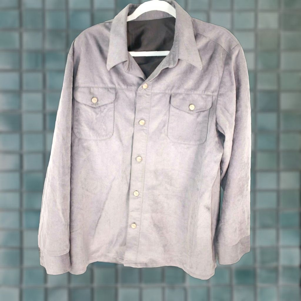 Farah Farrah Chammied Long Sleeve Button-Up Shirt Mens Casual Gray L Pocketed Solid Cotton Polyester Size US L / EU 52-54 / 3 - 1 Thumbnail