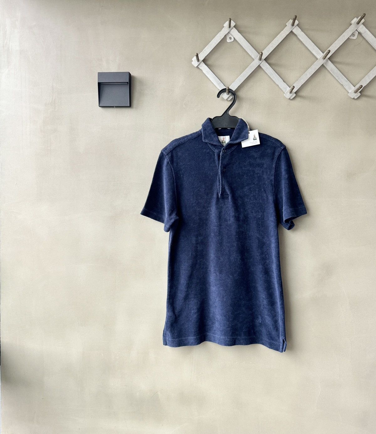 image of Guy Rover Italy Japan Edition Made Terry Fabric Polo Shirt in Navy, Men's (Size XS)