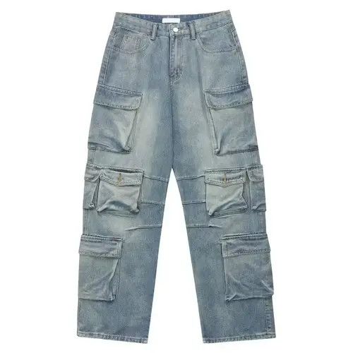 image of Vintage Faded Utility Hiphop Baggy Cargo Pants in Faded Blue, Men's (Size 32)