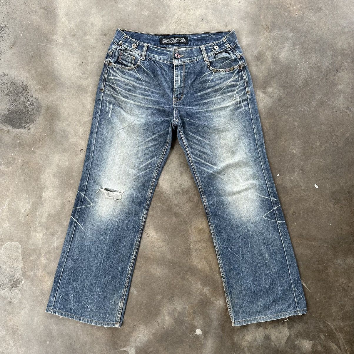 Japanese Brand Vintage Japanese PUNK Raw Faded Denim Jean Japan Size 34 Size US 34 / EU 50 - 2 Thumbnail