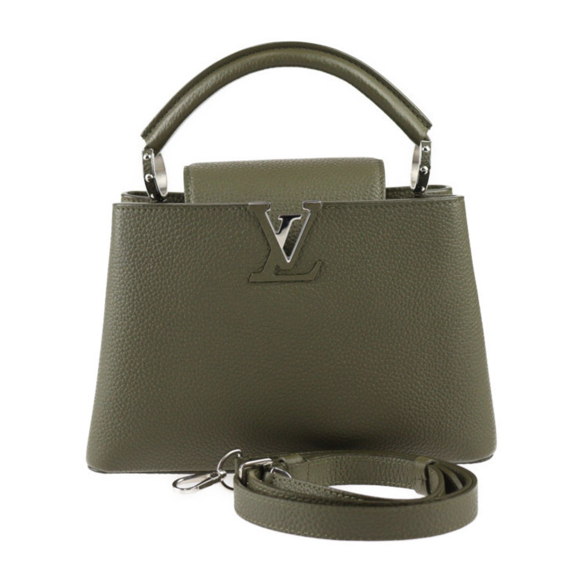 LOUIS VUITTON Capucines BB Handbag M57227 Taurillon Leather Khaki Olive Green Silver Hardware 2WAY Shoulder Bag Vuitton Bags Luggage