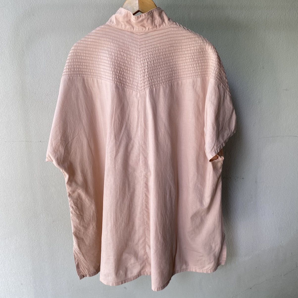 Japanese Brand Yacco MARICARD Pink Textured Short Sleeve Mandarin Collar Size XL / US 12-14 / IT 48-50 - 11 Thumbnail