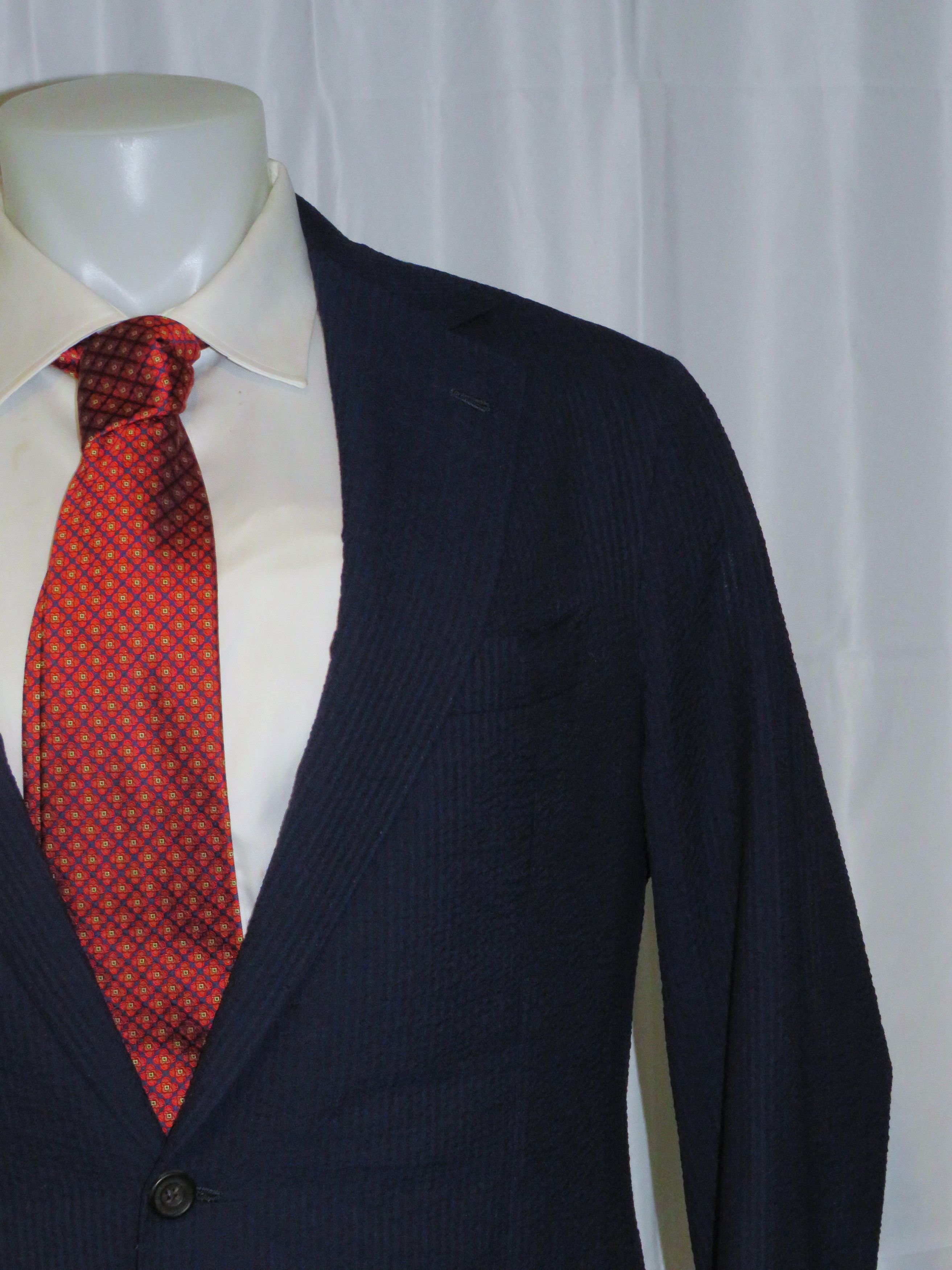 Other J. Meuser Loro Piana Super 150 Bespoke Blue Seersucker Suit Size 38R - 5 Thumbnail