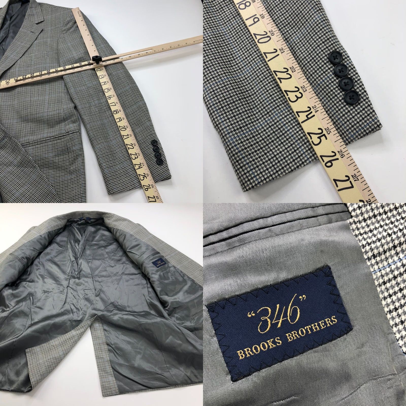 Brooks Brothers Brooks Brothers 346 Silk Wool 44L Houndstooth Gray Sport Coat Jacket Size US S / EU 44-46 / 1 - 8 Thumbnail