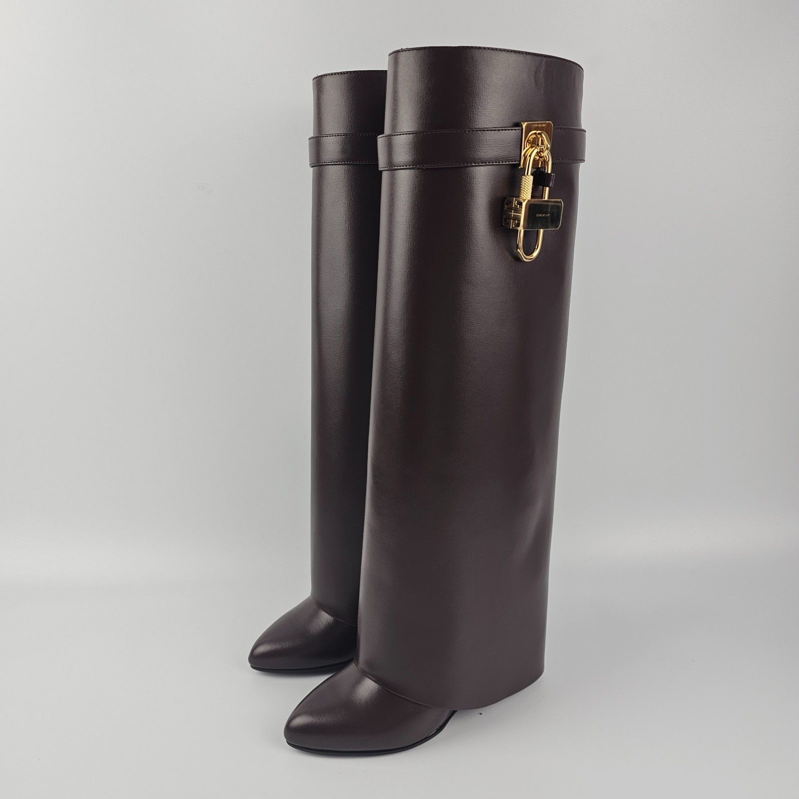 Givenchy GIVENCHY Shark Lock Brown Leather 90mm Ankle Boots New & Aut Size US 6 / IT 36 - 1 Thumbnail