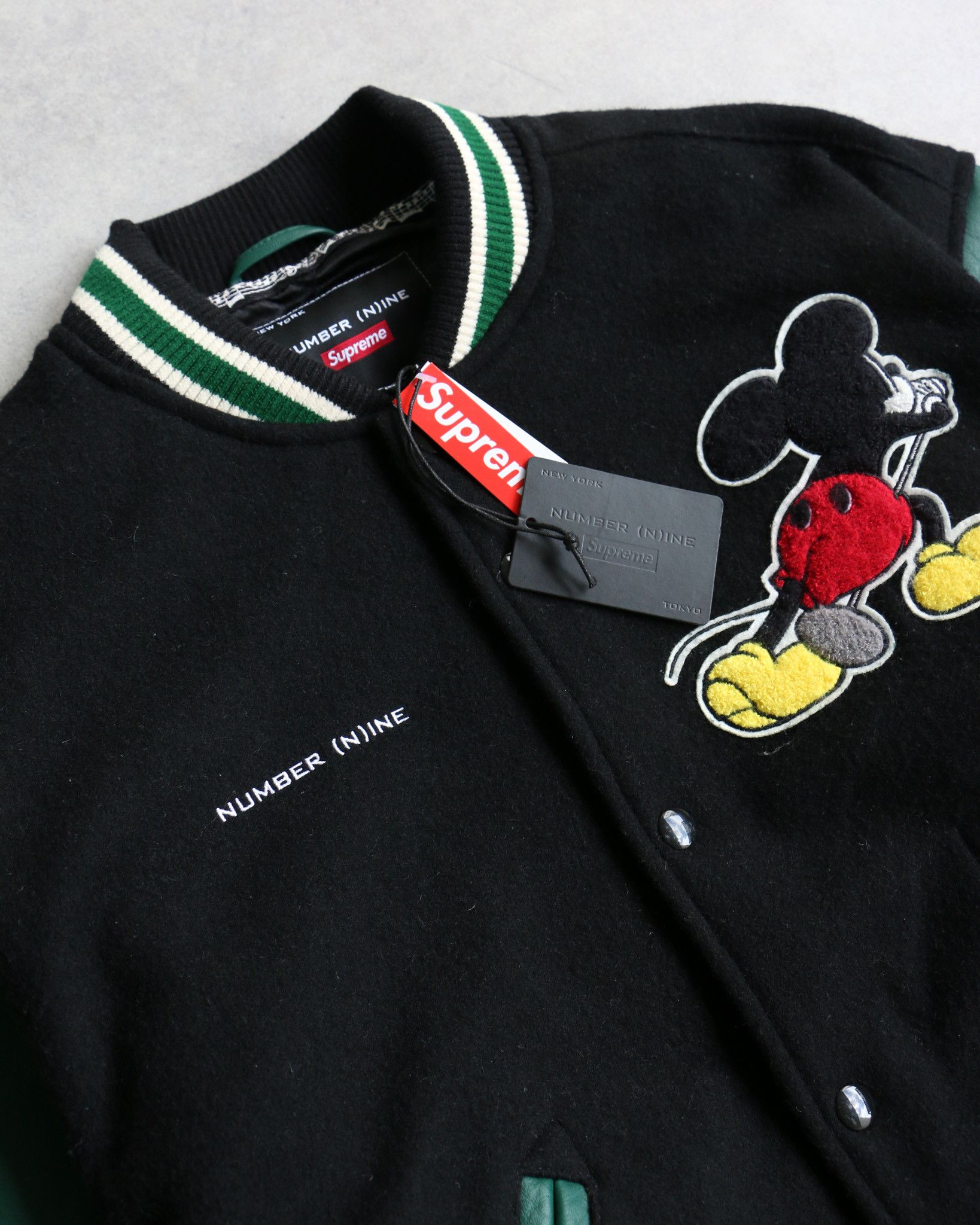 Number (N)ine × Supreme Supreme Number (N)ine Mickey Varsity Jacket Black Size US S / EU 44-46 / 1 - 3 Thumbnail