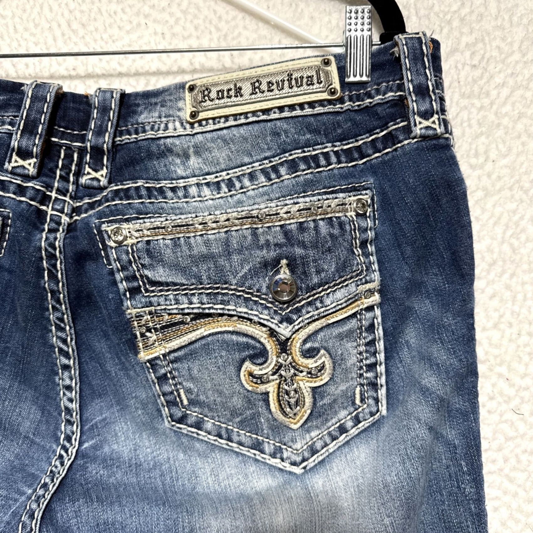 Vintage Rock Revival Yui Jeans Women Bootcut 5-Pocket Bling Stitches Mid Rise Blue 38x31 Size 24" / US 00 / IT 34 - 7 Thumbnail