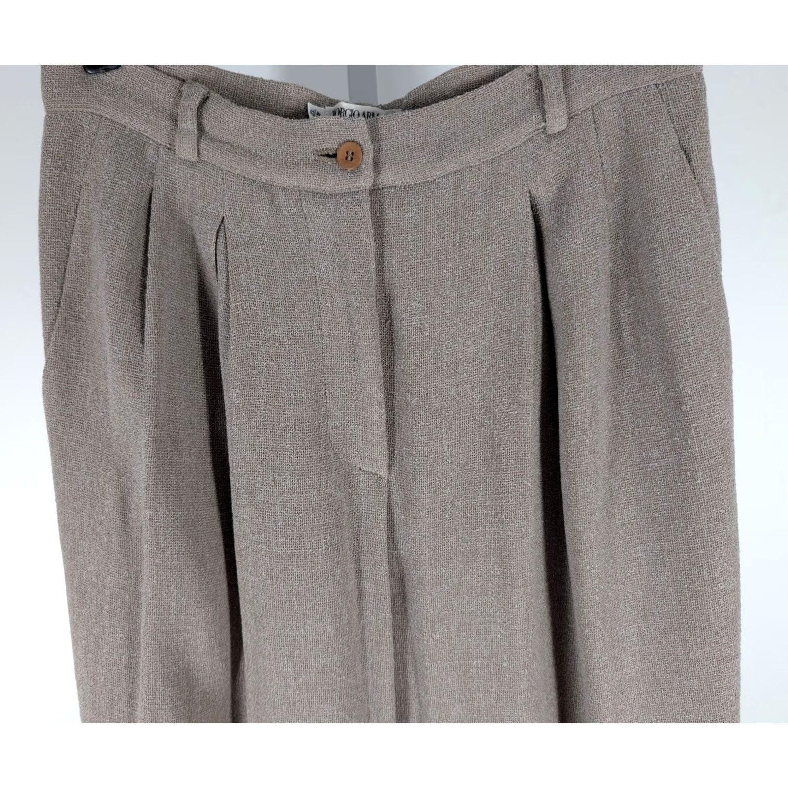 Giorgio Armani VINTAGE Giorgio Armani Trousers Wool Tweed Pleated Wide-Leg Italy 46 12 W30 Women Pants Wool Tweed High-Rise Wide-Leg Natural Beige 80s 90s Womens Size 30" / US 8 / IT 44 - 4 Thumbnail