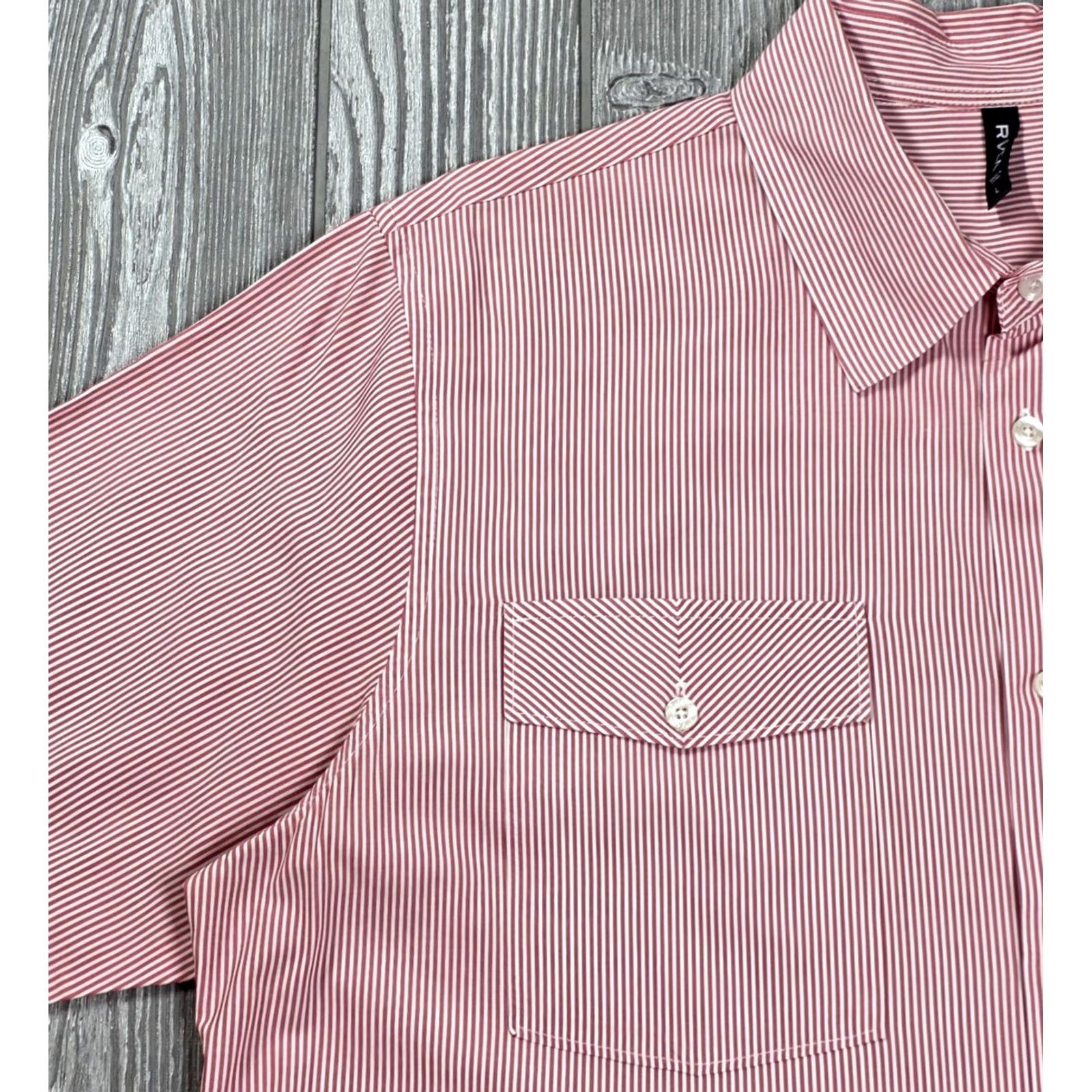RVCA RVCA Button-Up Shirt Men L Pink White Short Sleeve Striped Poplin Casual Size US L / EU 52-54 / 3 - 7 Thumbnail