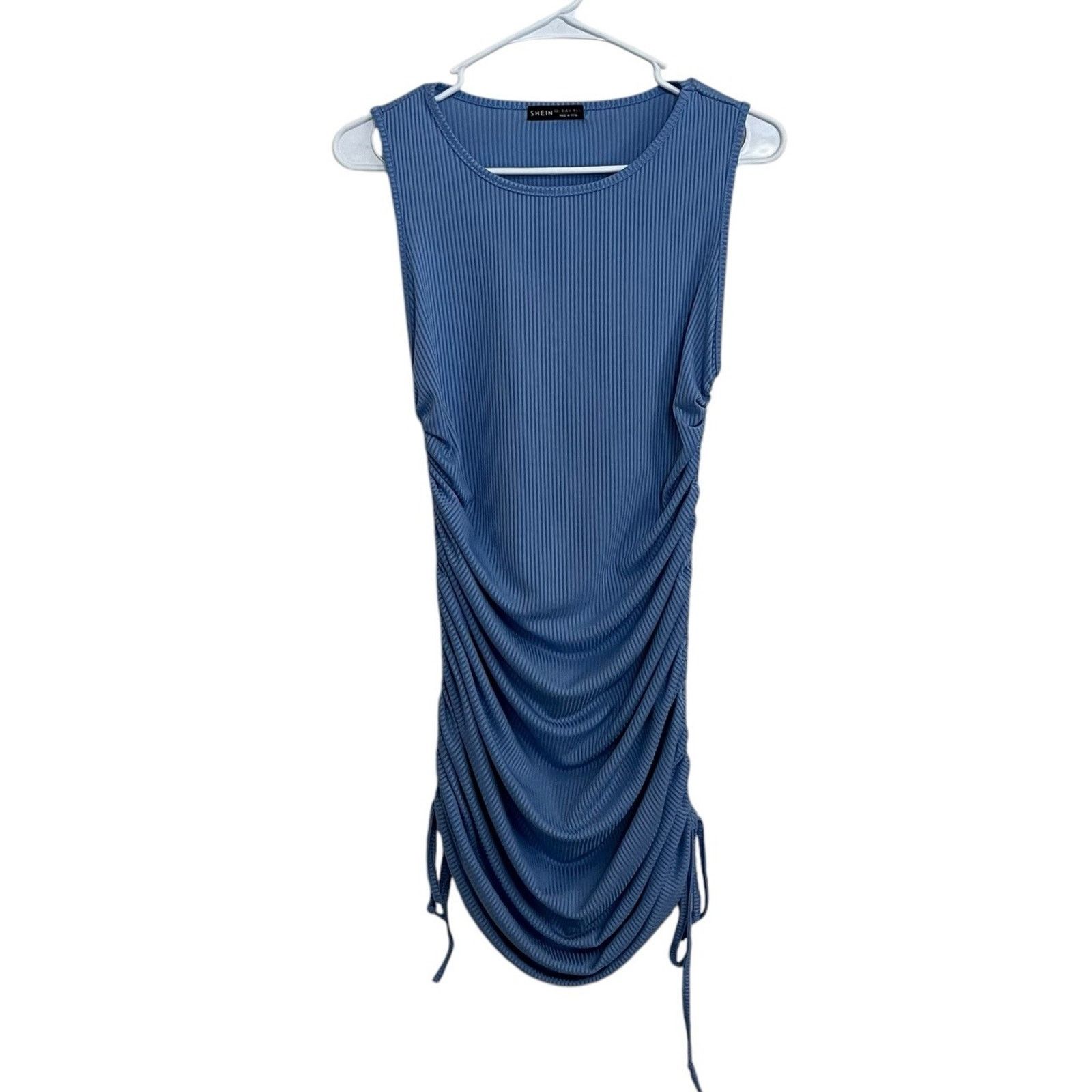 Shein Shein | Blue Ruched Tie Ribbed Knit Stretch Tank Dress Large Size L / US 10 / IT 46 - 1 Thumbnail