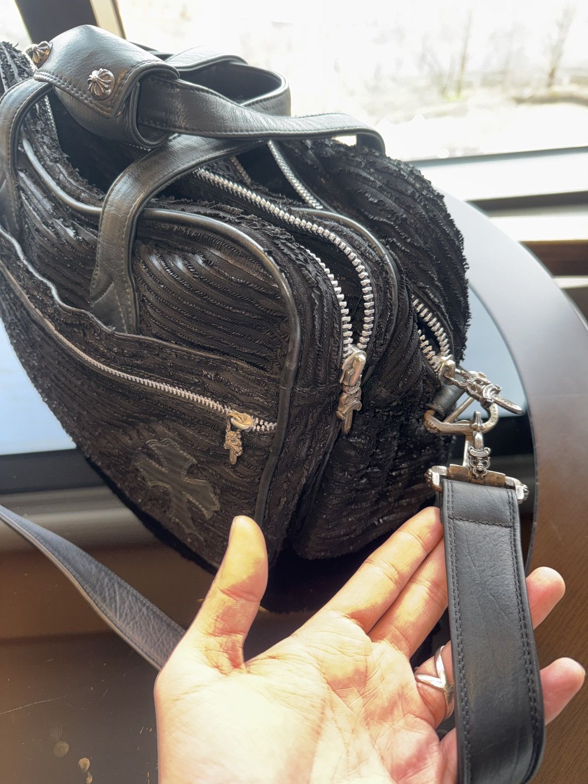 Chrome Hearts Chrome Hearts Waxed Destroyed Leather Cross Patch Bag Size ONE SIZE - 18 Thumbnail