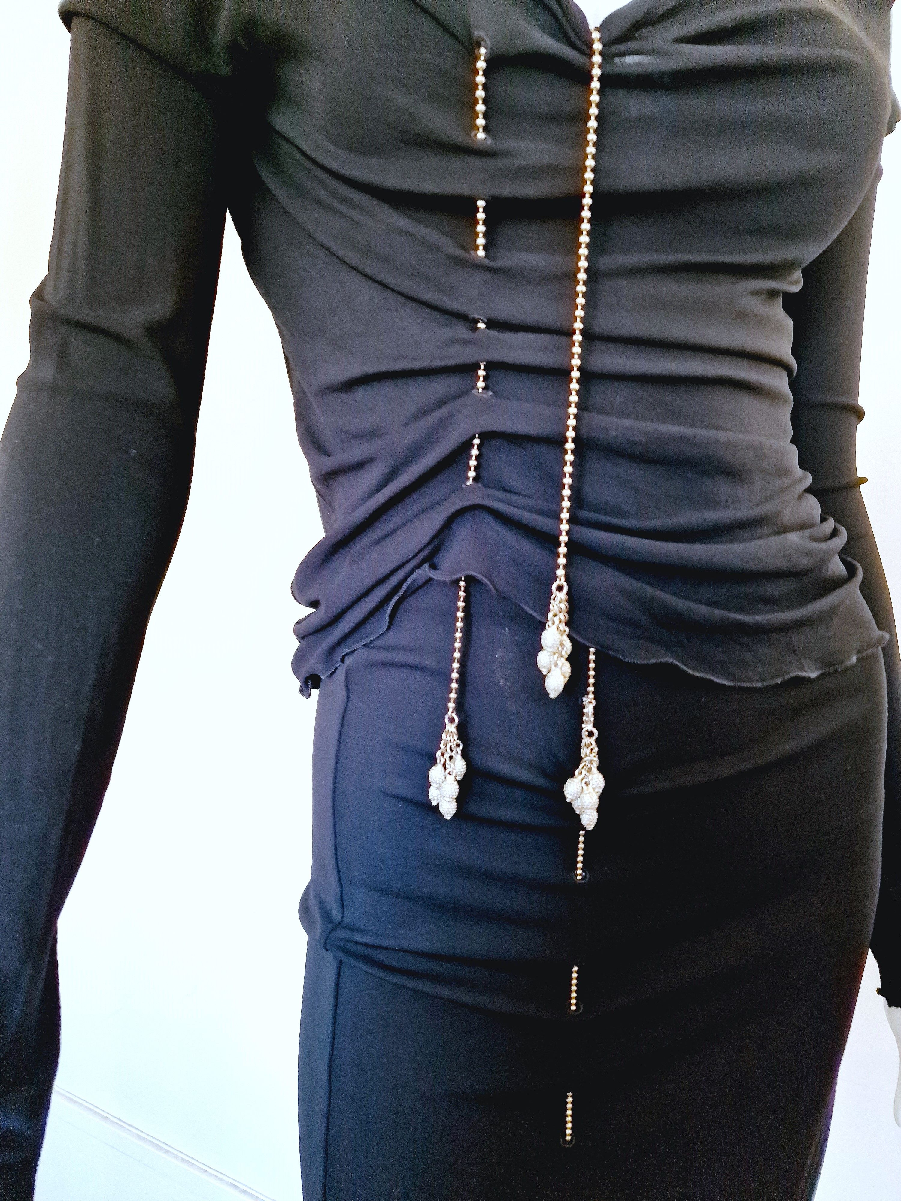 Jean Paul Gaultier Jean Paul Gaultier Silver Chain Lace Up Black Large Dress Size L / US 10 / IT 46 - 5 Thumbnail