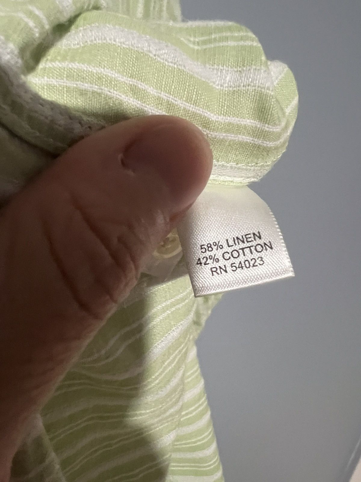 Banana Republic Banana Republic Linen Blend Green Striped Shirt Men's Sz L Size US L / EU 52-54 / 3 - 7 Thumbnail
