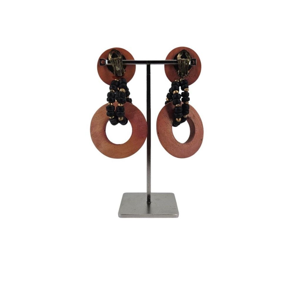 Vintage Vintage Wood Bead Dangle Clip-On Earrings Size ONE SIZE - 3 Thumbnail