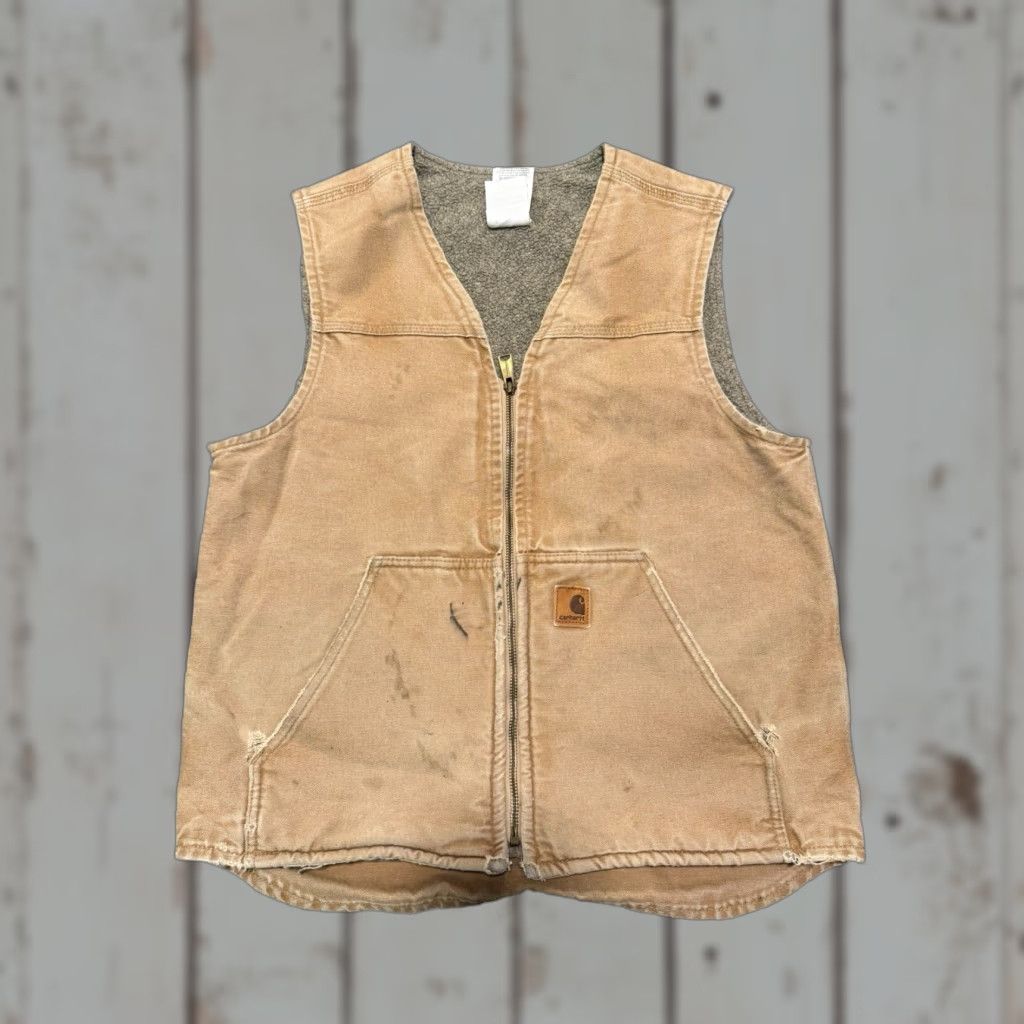 Carhartt VINTAGE Carhartt Vest Mens L Tall Camel Tan Zip Sherpa V26CML Canvas Distressed Canvas Distressed Size US M / EU 48-50 / 2 - 1 Thumbnail
