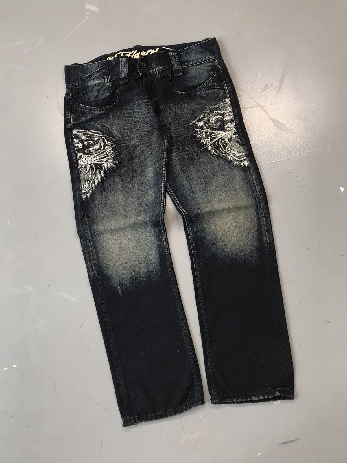 Christian Audigier × Ed Hardy × Vintage Vintage Edhardy crazy tiger 🐯 embroidered denim Size US 39 - 2 Thumbnail